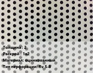 Лист перфорированный 2 1х2 оцинкованный Rv 5-8